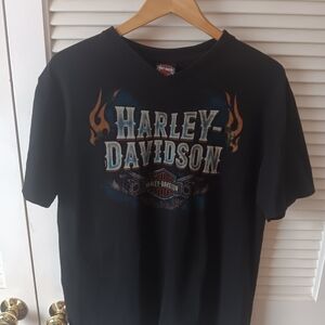 Frankfort Germnay Factory Harley-Davidson Black and Orange Short Sleeve Tee